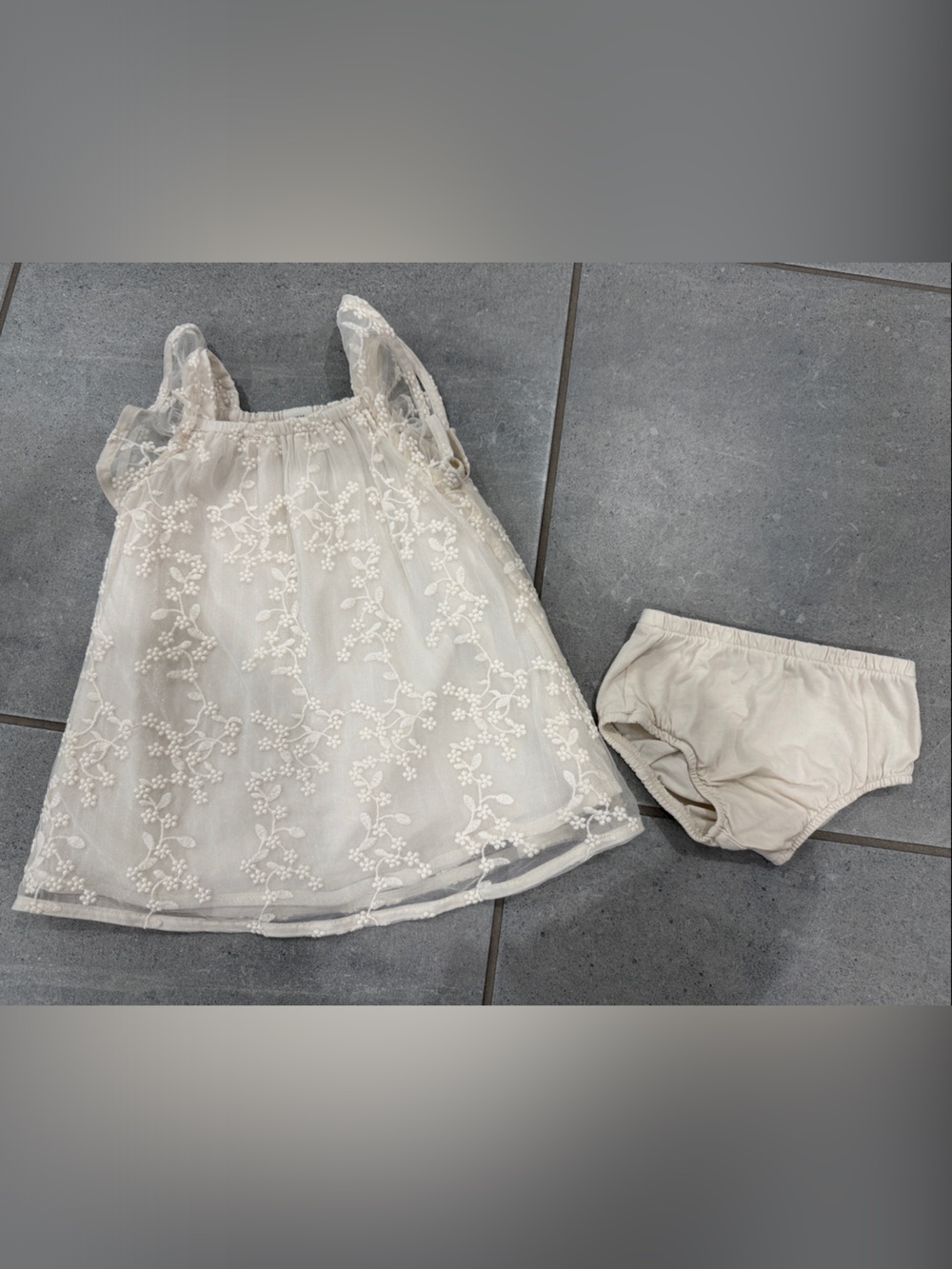 H&M Cream Lace Baby Dress with Floral Overlay